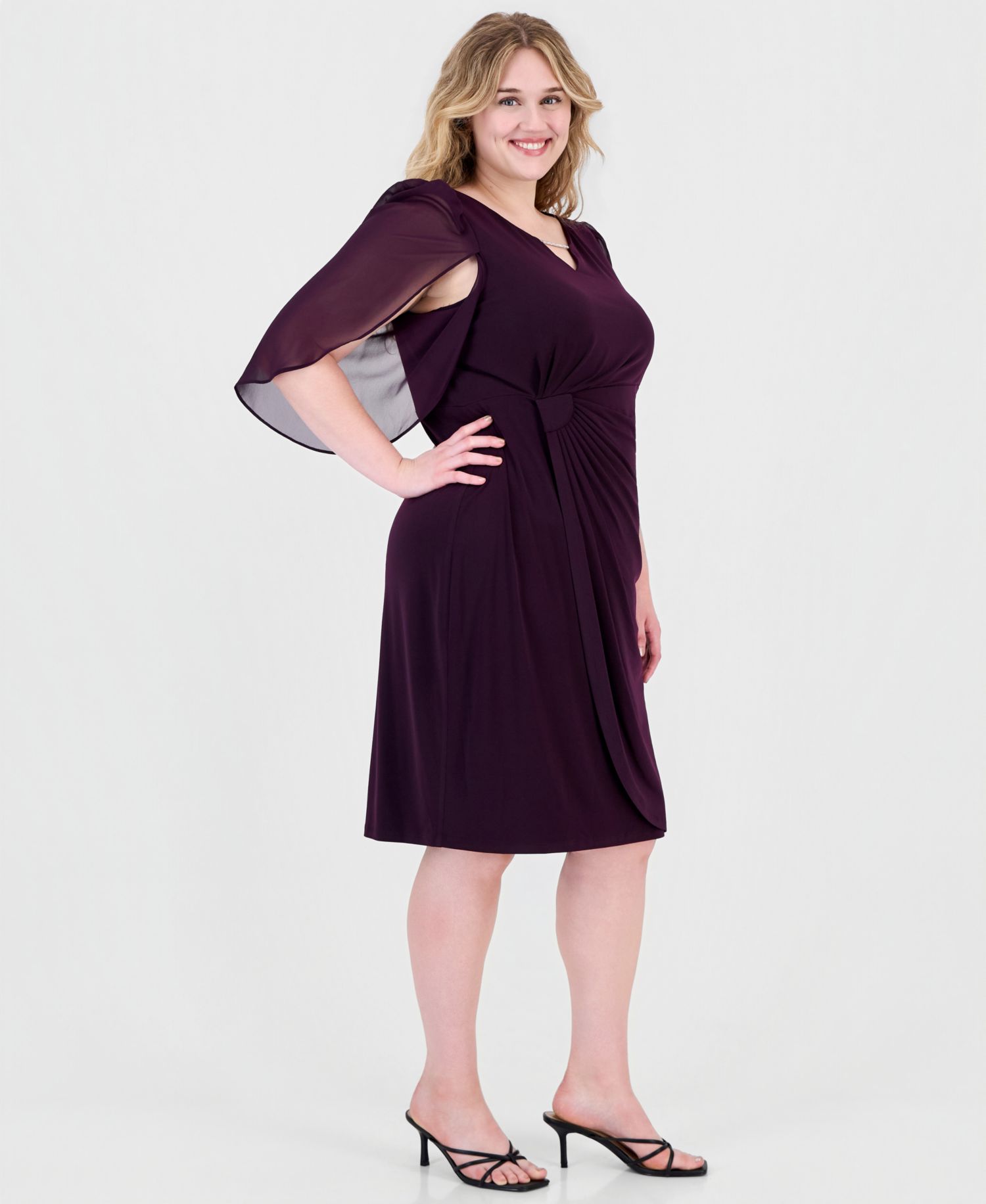 Plus Size Sheer-Sleeve Chain-Detail Sheath Dress