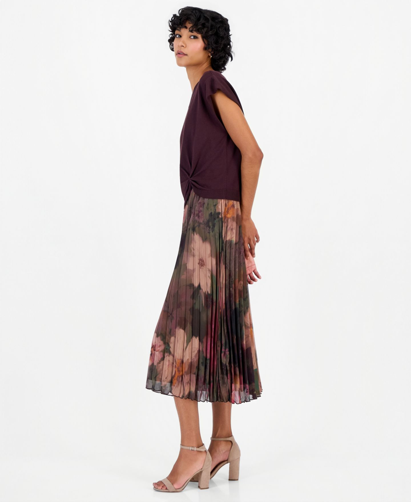 Женское платье Robbie Bee Knit-Bodice Pleated-Skirt, цвет: Светло-коричневый — фото 5