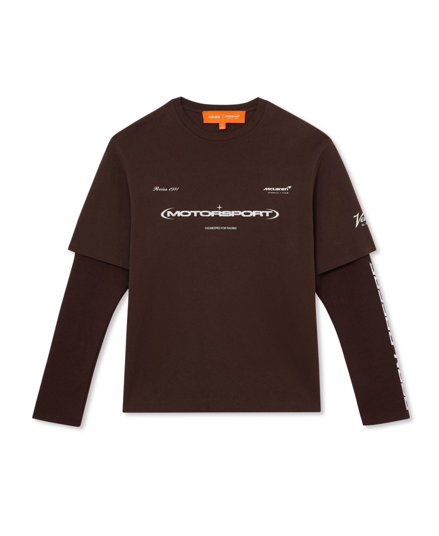 Мужская футболка REISS Rovik McLaren Racing Double-Layer Relaxed T-Shirt Unisex-Fit, цвет: Шоколадный коричневый — фото 2