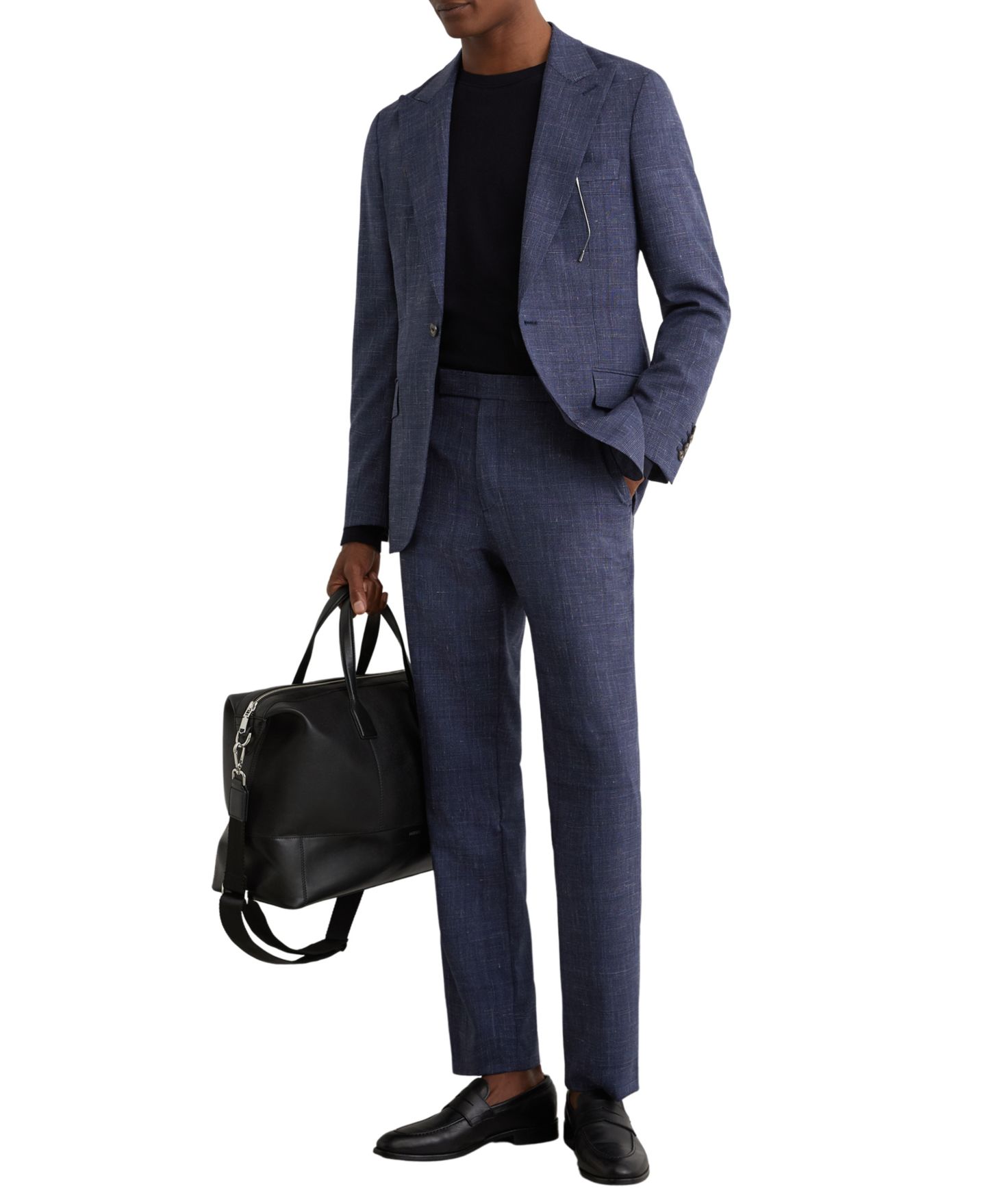 Мужские брюки REISS Penso Wool-Blend Check Classic-Fit Suit, цвет: Тёмно-синий — фото 3