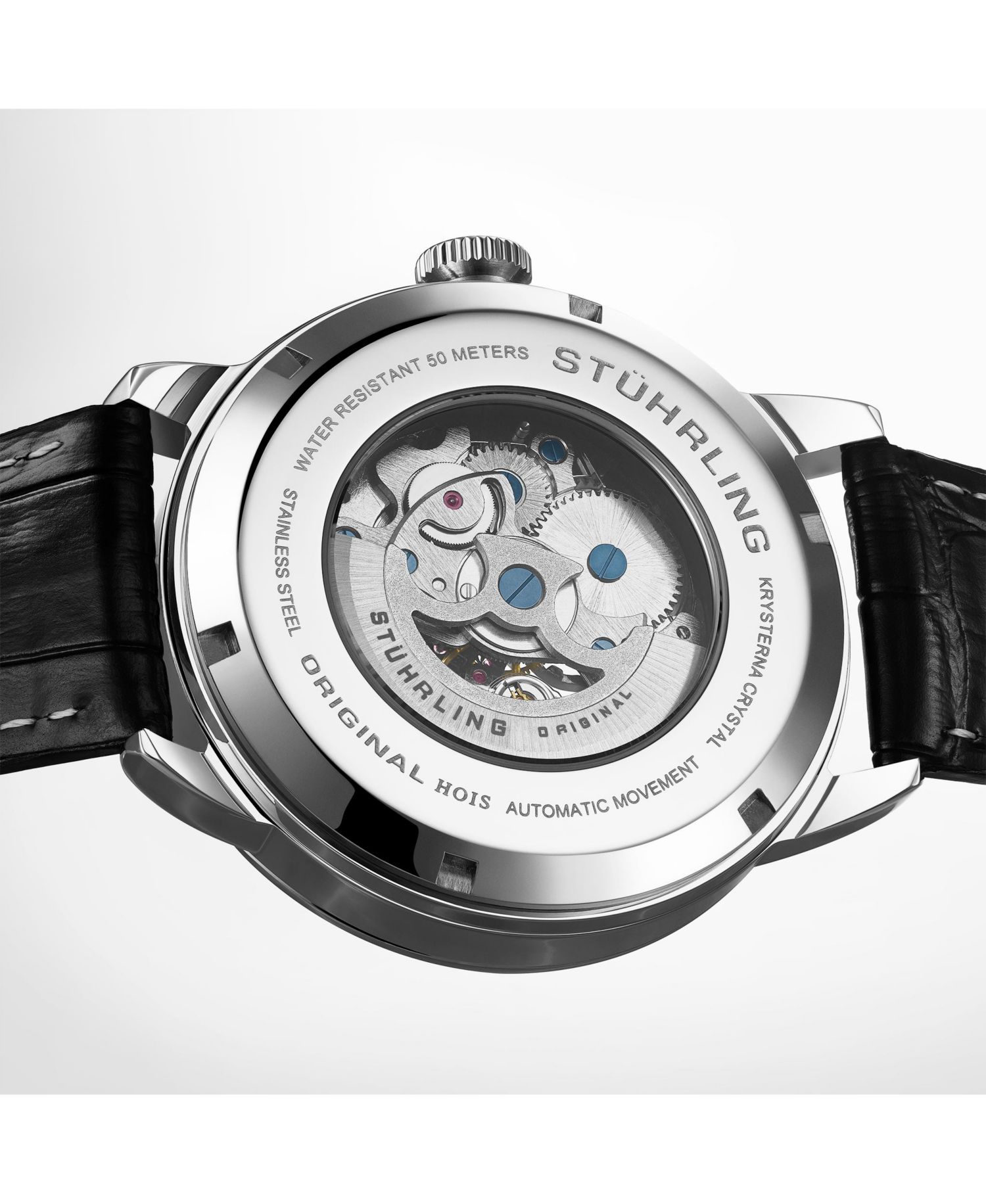 Men’s Automatic Skeleton Watch 44mm Leather Strap