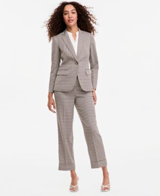 Women's One-Button-Front Blazer, Y-Neck Blouse & Mid-Rise Ankle Pants