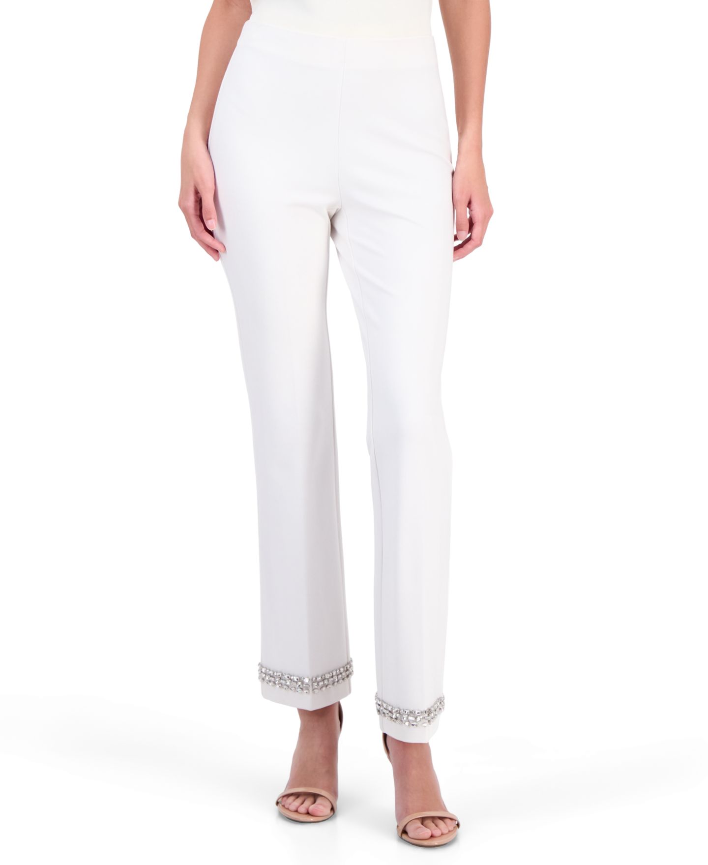 Женские брюки Anne Klein Hollywood Waist Flare Ankle Embellished, цвет: Белый — фото 1