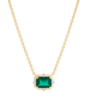 Lab-Grown Emerald (7/8 ct. t.w.) & Diamond (1/20 ct. t.w.) Pendant Necklace in 14k Yellow Gold-Plated Sterling Silver