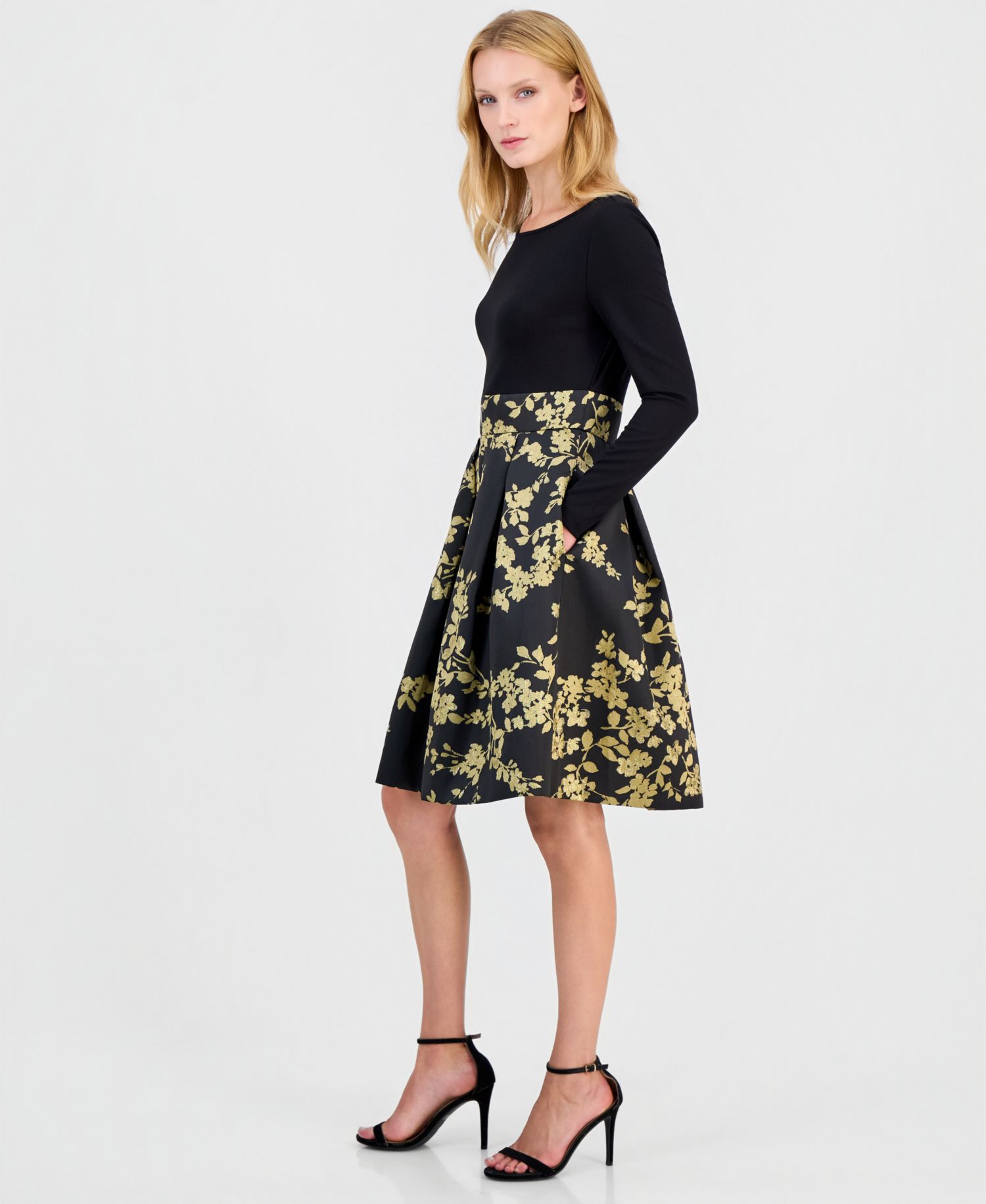 Petite Serentiy Boat Neck Long Sleeve Fit & Flare Dress