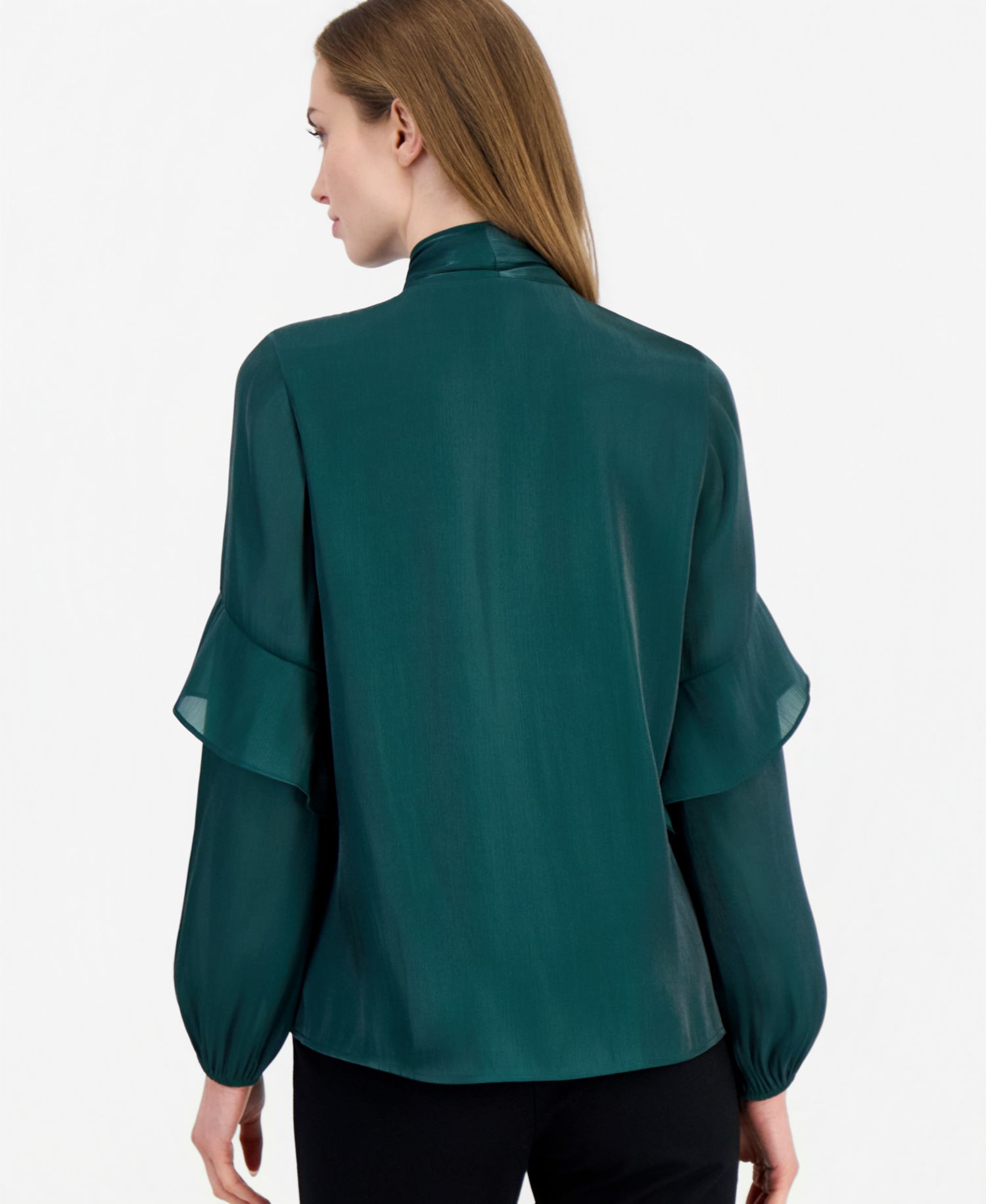 Women's Bow Tie Long-Sleeve Ruffle Blouse