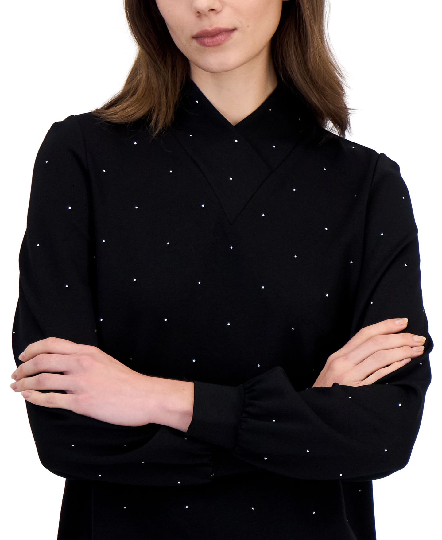 Женская блузка Anne Klein Cowl Neck Puff Sleeve Rhinestone, цвет: Чёрный — фото 3