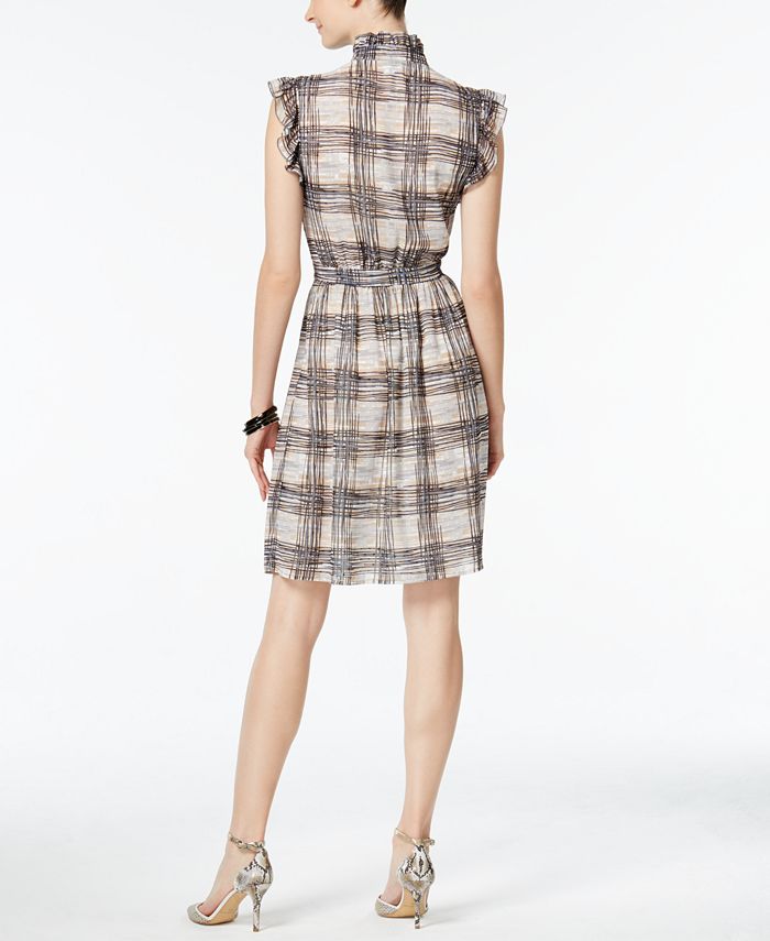 Anne Klein Mock-Neck Plaid A-Line Dress - Macy's