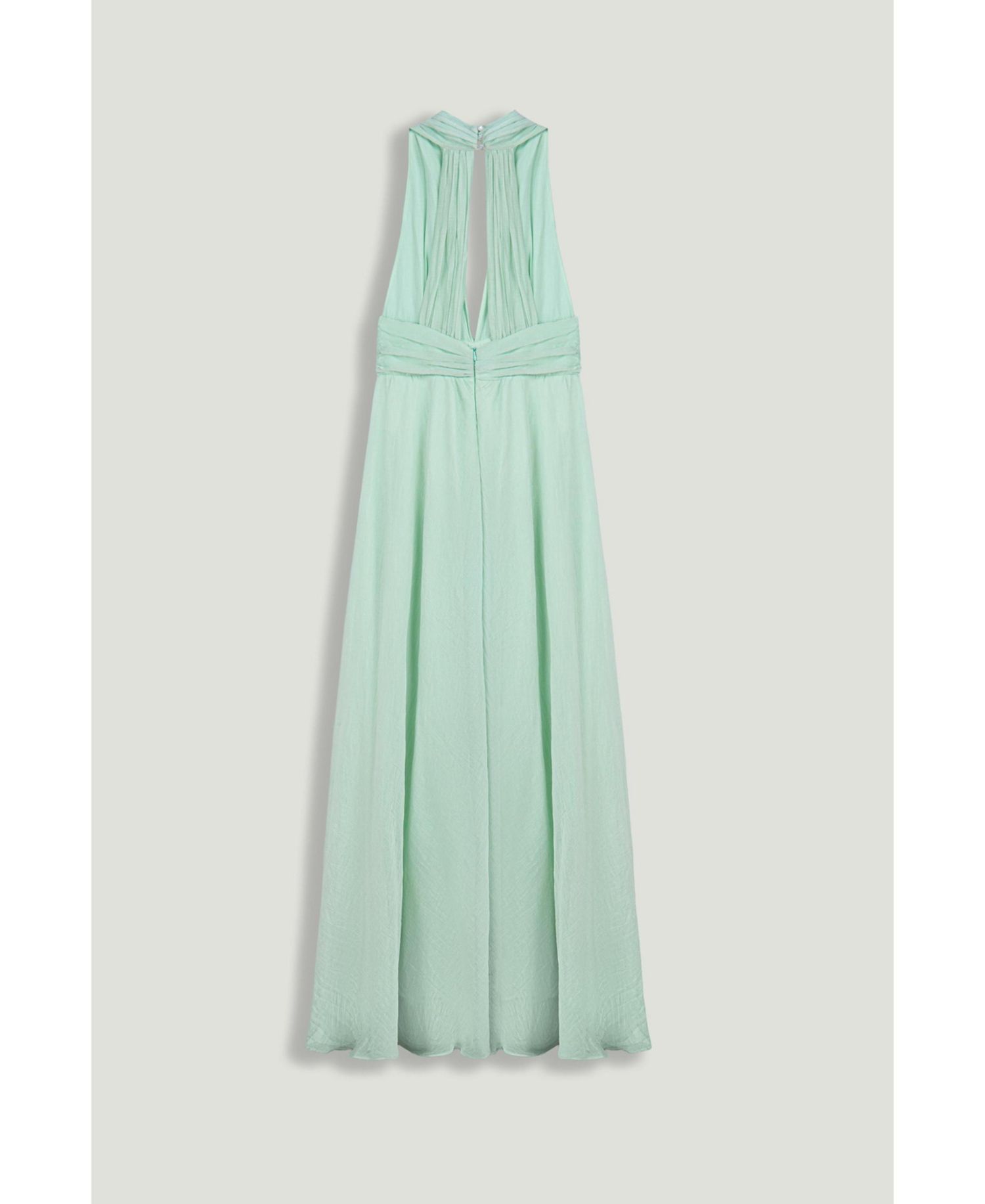 Women's Pleated Halterneck Maxi Dress with Brooch Detail