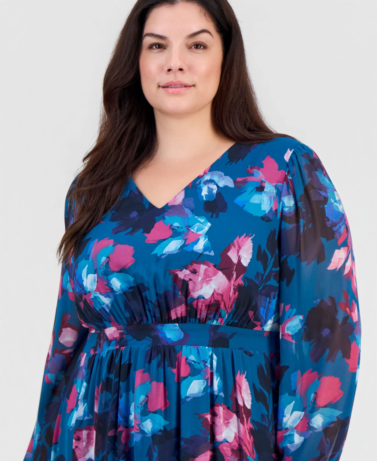 Plus Size Smocked-Back Balloon-Sleeve Dress