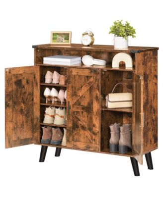 Wooden Shoe Cabinet for Entryway with 3 Door Storage