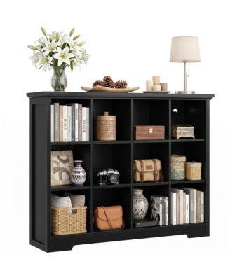 12-Cube Bookshelf with Charging Station, Bin Storage Organizer