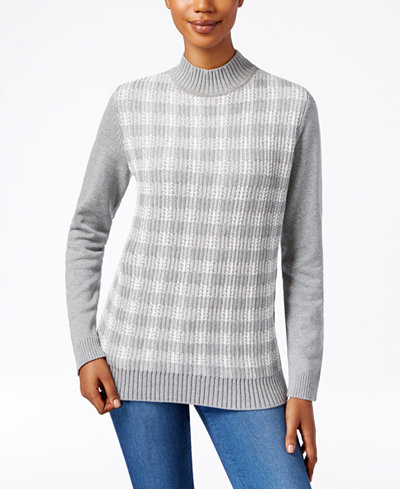 Karen Scott Plaid Mock-Neck Sweater, Only at Macy's