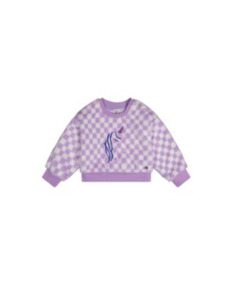 Little and Big Girl 6-12 Faux Fur Top Lilac and Tiles