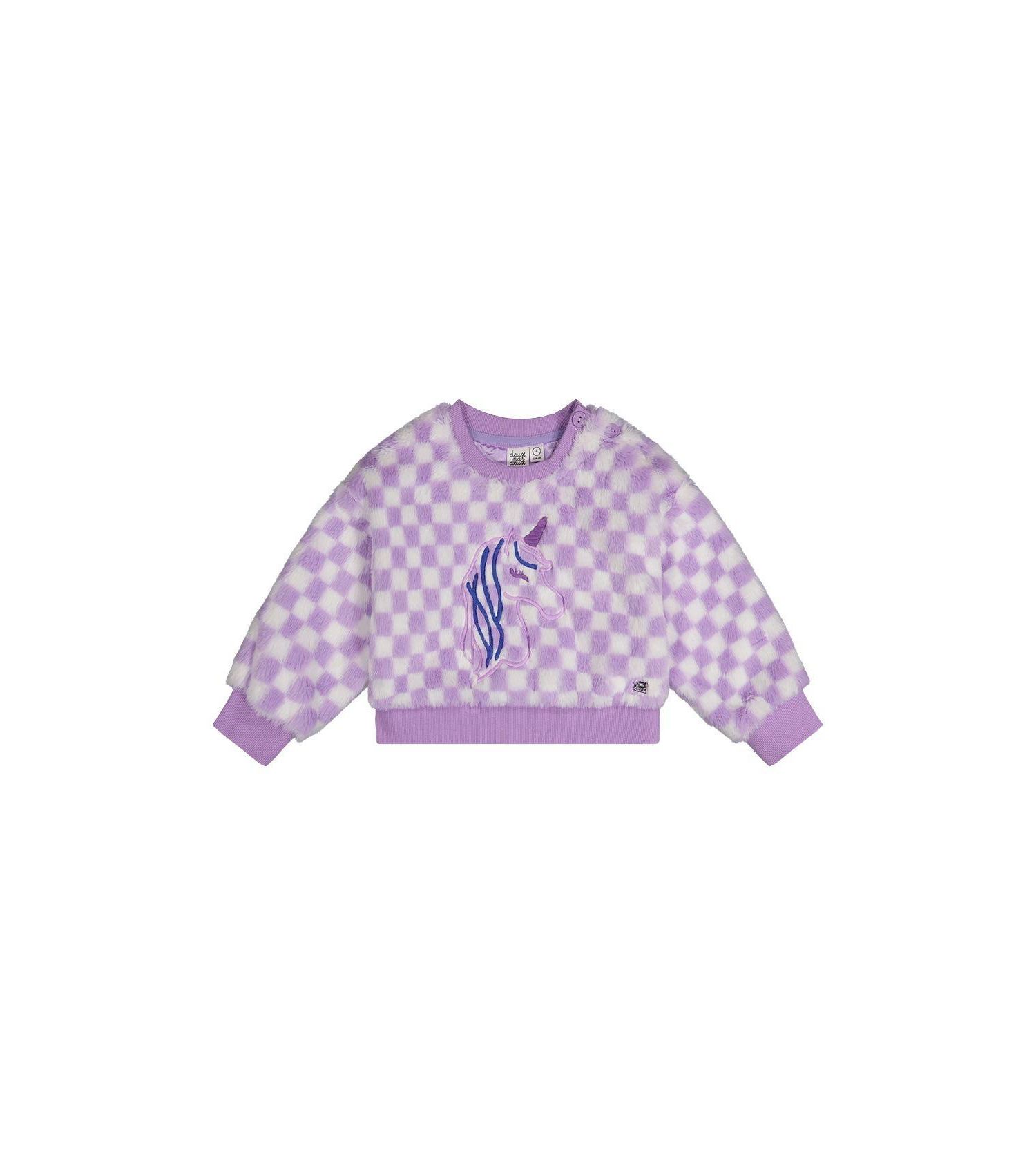 Little and Big Girl 6-12 Faux Fur Top Lilac and Tiles