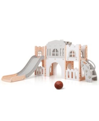All-in-One Toddler Slide Playset with Tunnel Ladder and Basketball