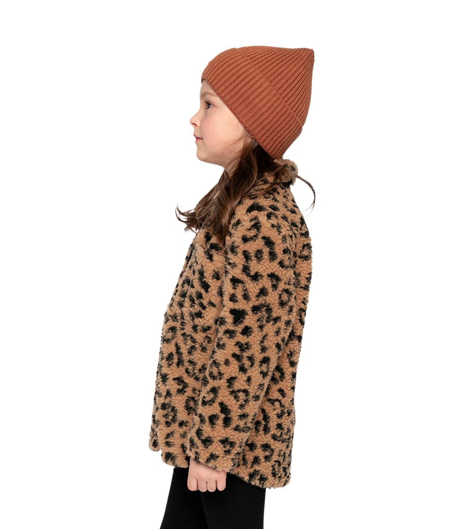 Big Girls Zipped Sherpa Overshirt with Chest Pockets Leopard Fur