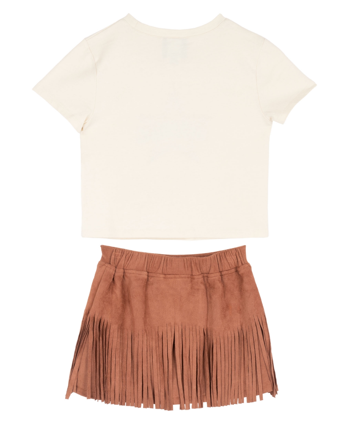 Rare Editions Girls' 2T-6X Cowgirl Graphic Knit T-Shirt and Fringe Stud Skirt, 2-Piece Set