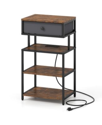 Nightstand 28" Tall with USB Charging and Fabric Storage Drawer