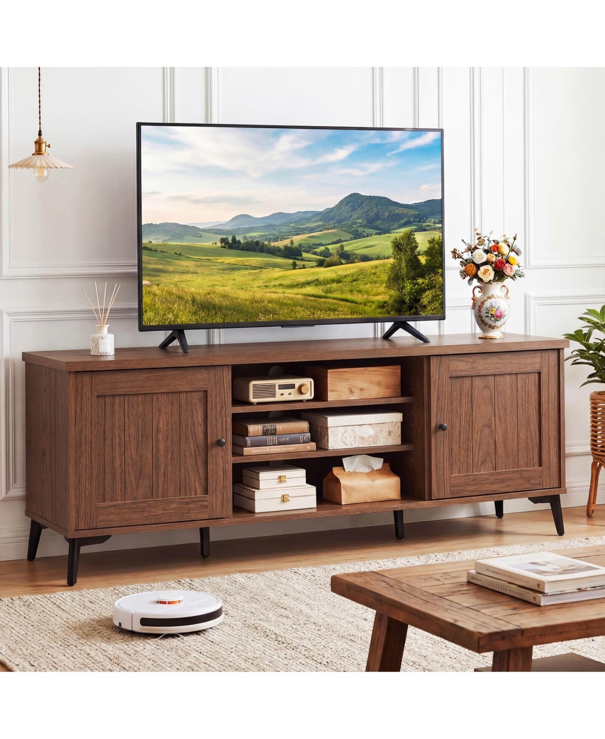 Costway 2-Door Tv Stand for TVs up to 65" with 2 Storage Cabinets and 4 Adjustable Shelves