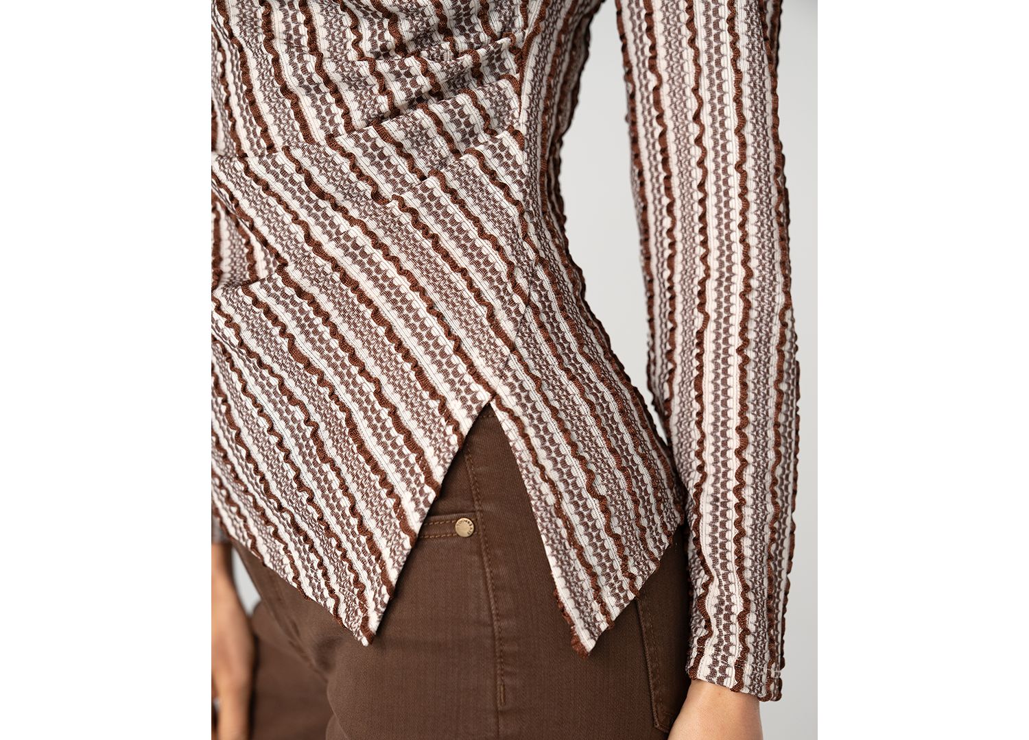Women's Long-Sleeve Boat Neck Asymmetrical Hem Knit Top