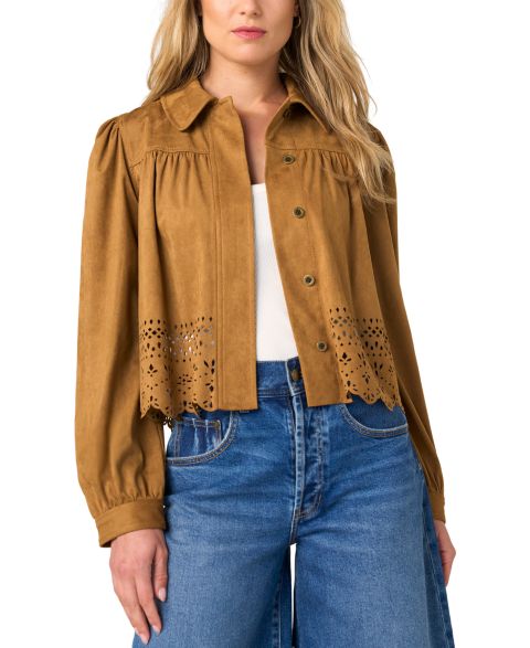 Женские куртки Liverpool Los Angeles Women's Puff-Sleeve Laser Cut Hem Jacket