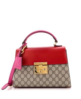 Small Padlock Top Handle Bag GG Coated Canvas and Leather