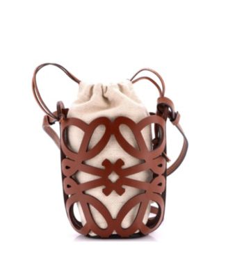 Mini Anagram Drawstring Bucket Crossbody Bag Leather with Canvas
