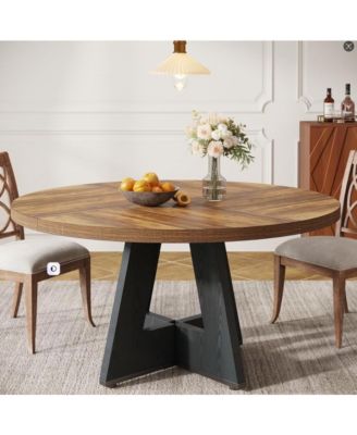 Farmhouse Dining Table,47" Round Dinner Table for 4, Rustic Round Dining Room Table for Home Dining Room Living Room
