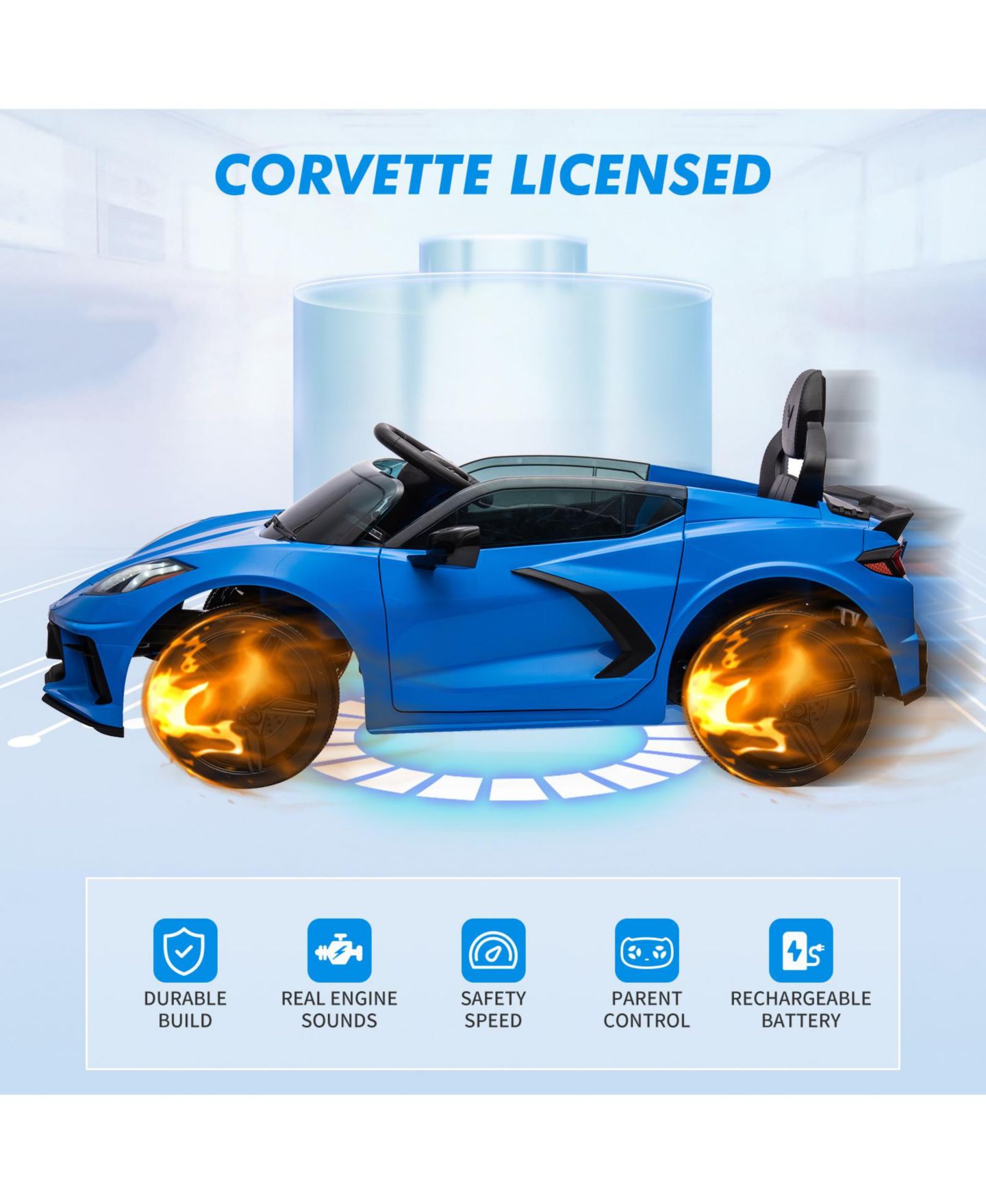 Детская игрушка homfan Sporty Car 12V Electric Remote Control Ride-On Car, 66 lbs Capacity, Ages 3+, цвет: Тёмный синий — фото 3