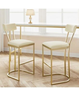 Set of 2 Bar Stools with Backs – Upholstered Curved Back Metal Frame Island Chairs, Tall Counter Height Stools for Kitchen or Dining Room