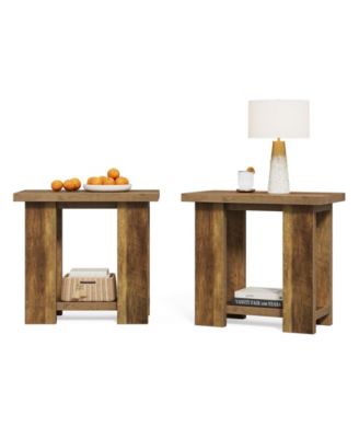 2-Tier Side Table Set of 2, Farmhouse End Table with Storage Shelves, Small Nightstand Wooden Beside Table Bed Side Table