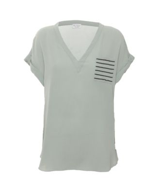 Women's Beaded Stripe Pocket Crepe Tunic Top
