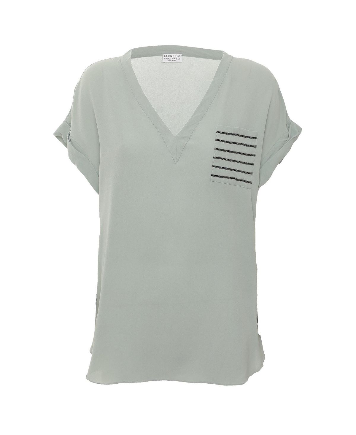 Pre-Owned Brunello Cucinelli Women's Beaded Stripe Pocket Crepe Tunic Top view 1 — MAYCSS fashion products