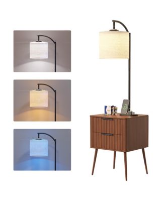 Nightstand with Fisherman s Lamp, Human Sensor Light and Charging Station
