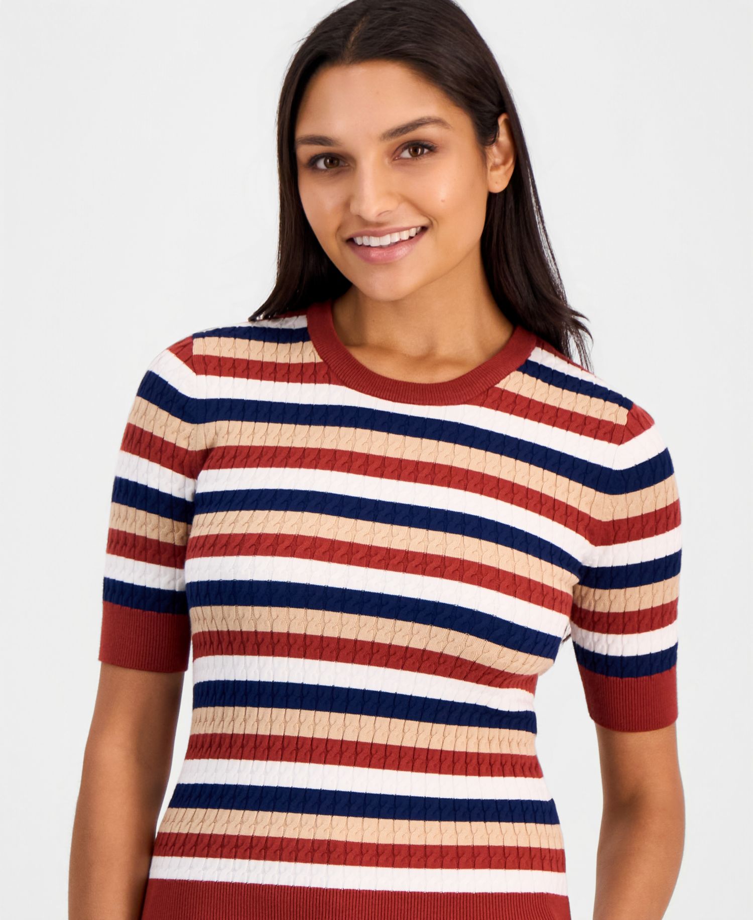 Women's Ailany Striped Ribbed-Knit Short-Sleeve Sweater