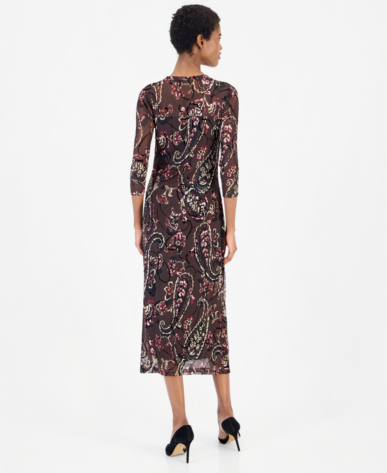 Women's Paisley-Print Side-Ruched Midi Dress