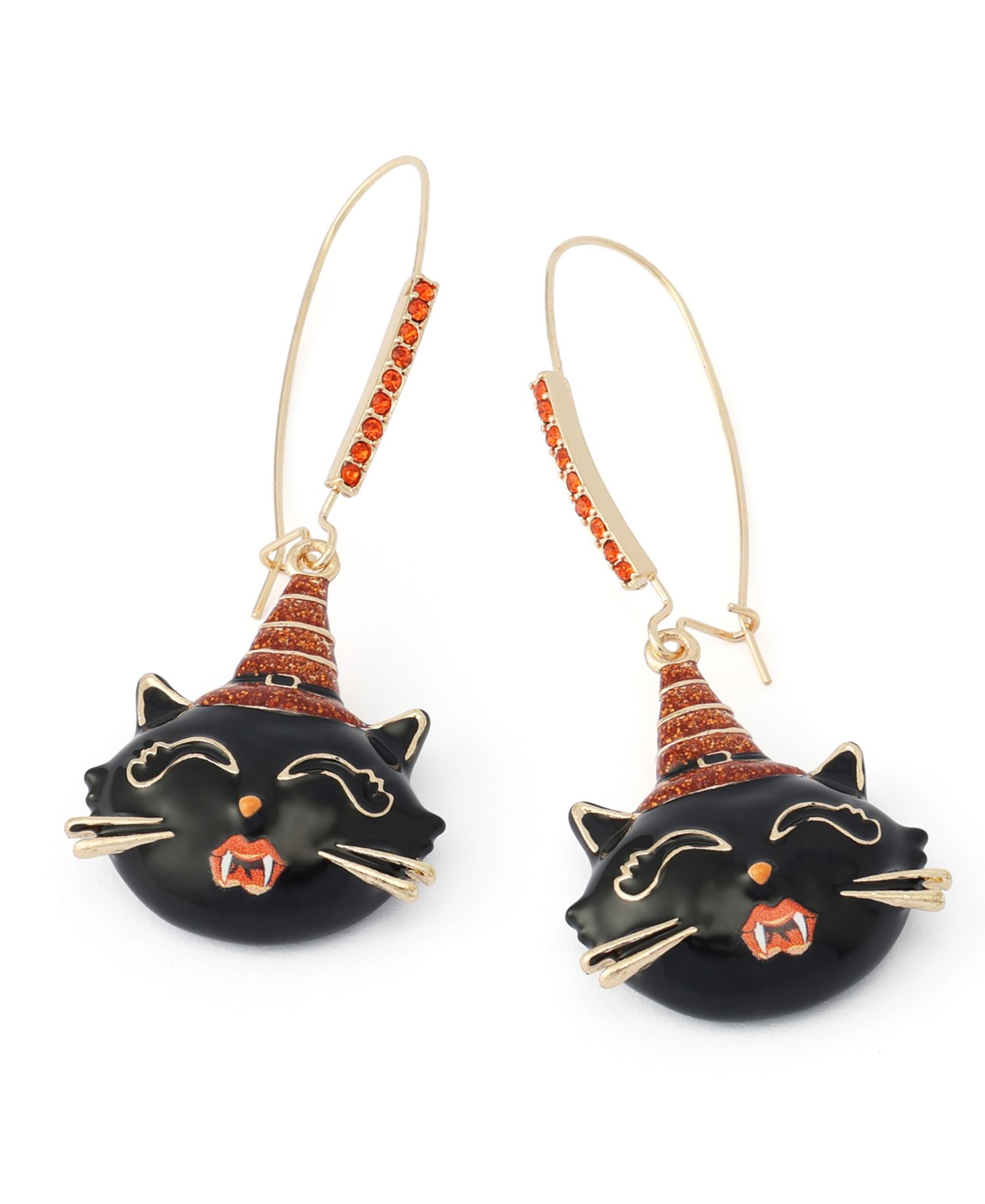 Faux-Stone Halloween Witchy Cat Dangle Earrings