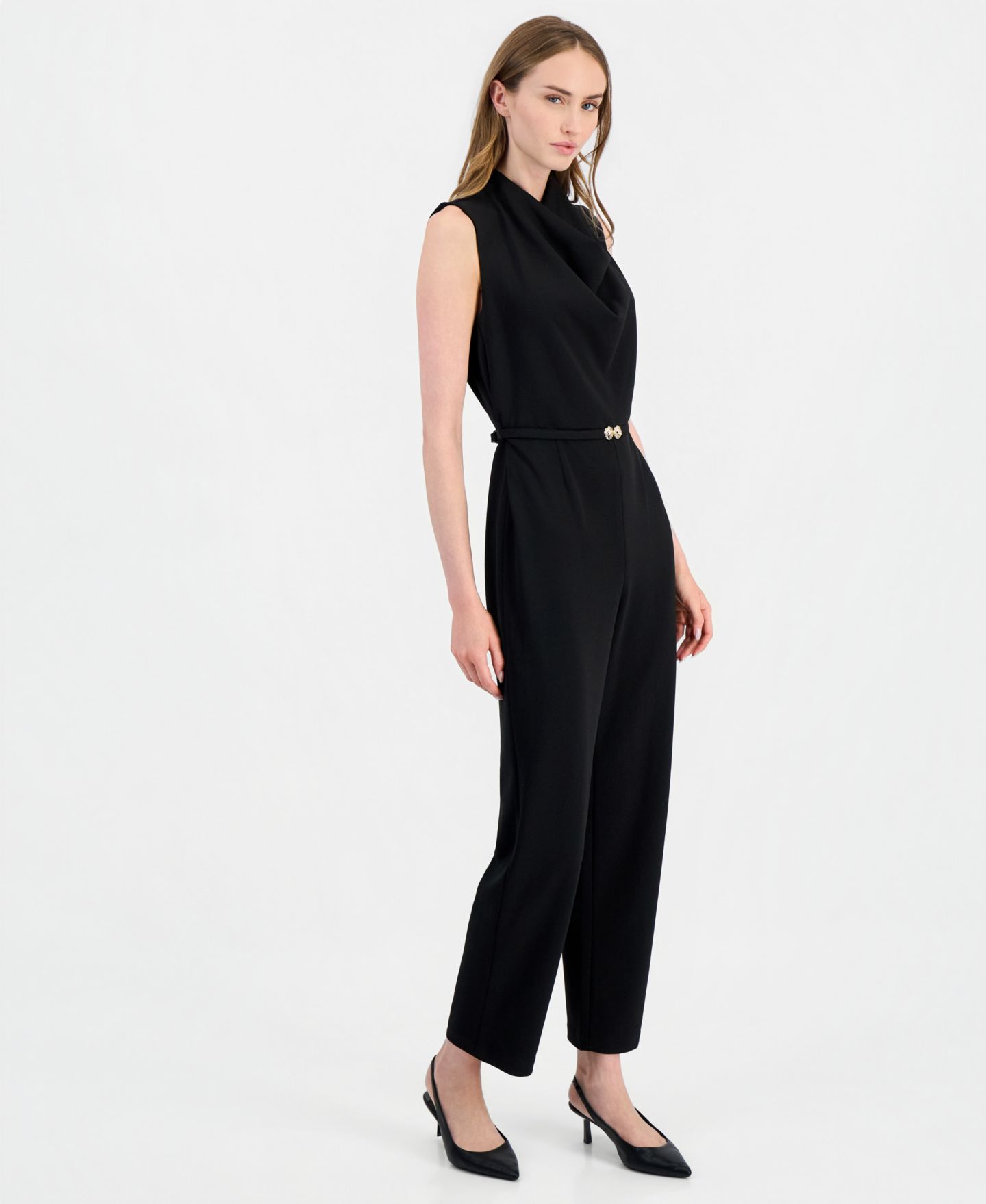 Женский комбинезон Anne Klein Cowl-Neck Sleeveless Jumpsuit, цвет: Чёрный — фото 2