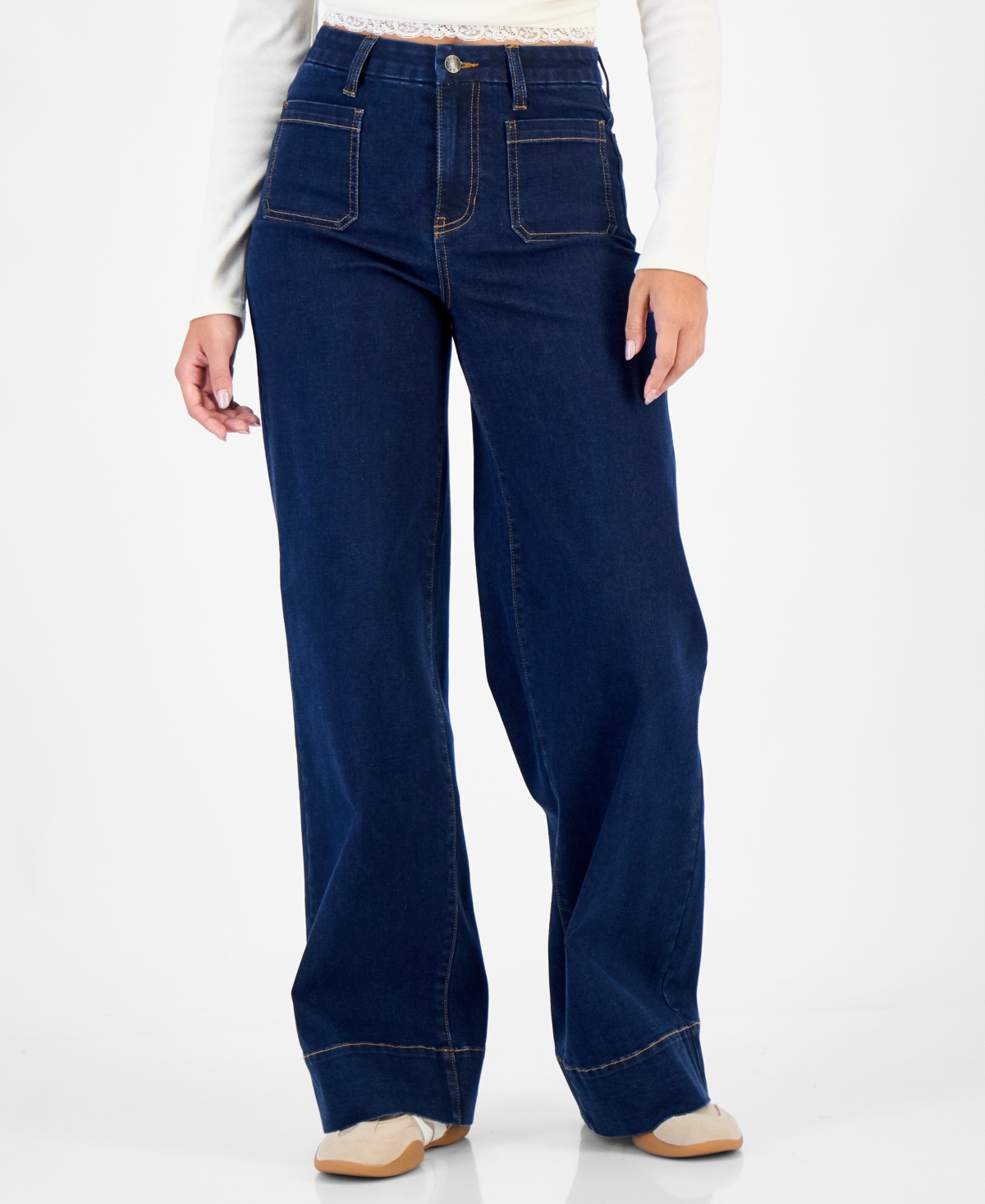 Celebrity Pink Juniors' High-Rise Wide-Leg Patch-Pocket Jeans