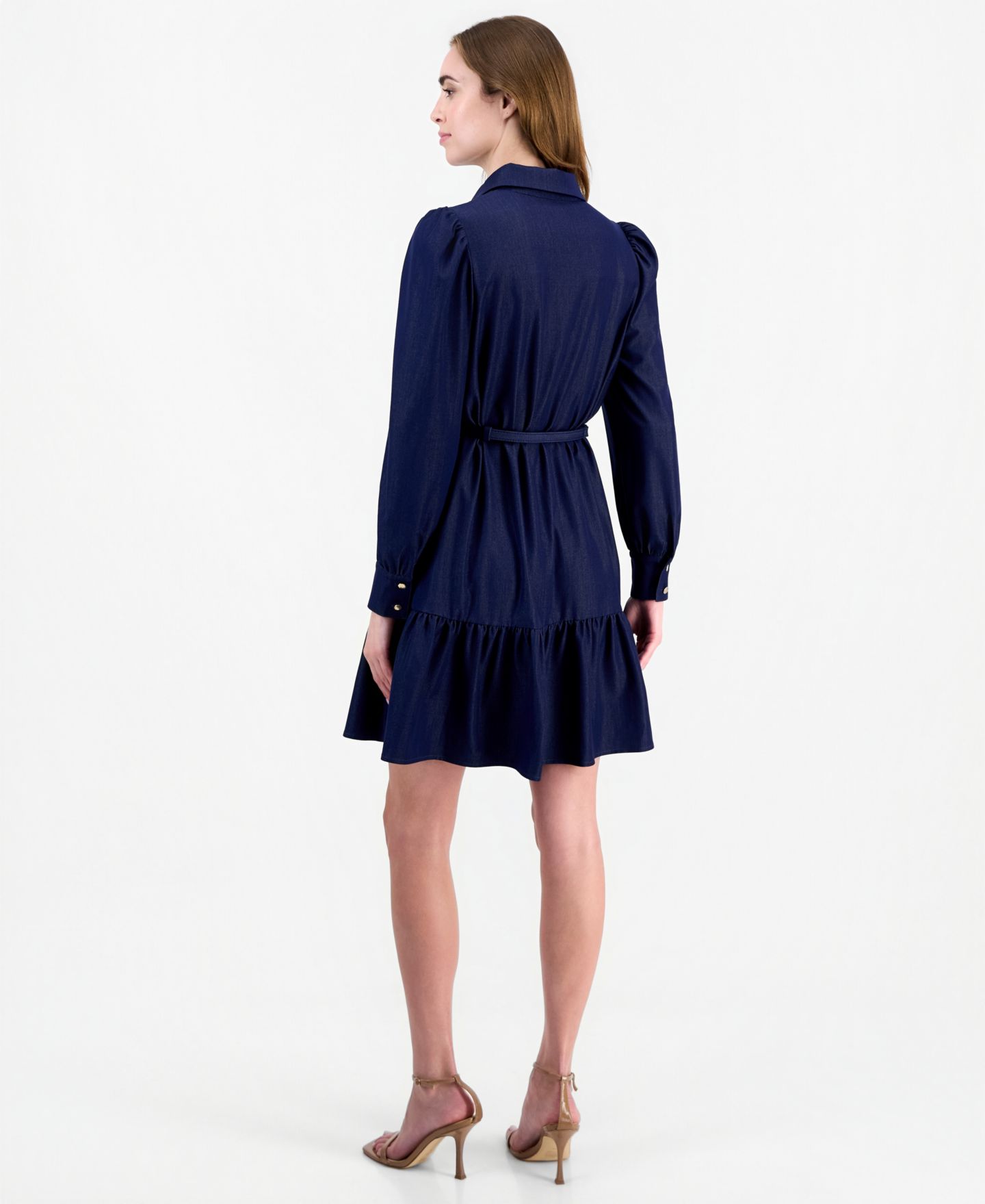 Женское джинсовое платье-рубашка Anne Klein с ярусами и длинным рукавом, цвет: Искусственный — фото 4