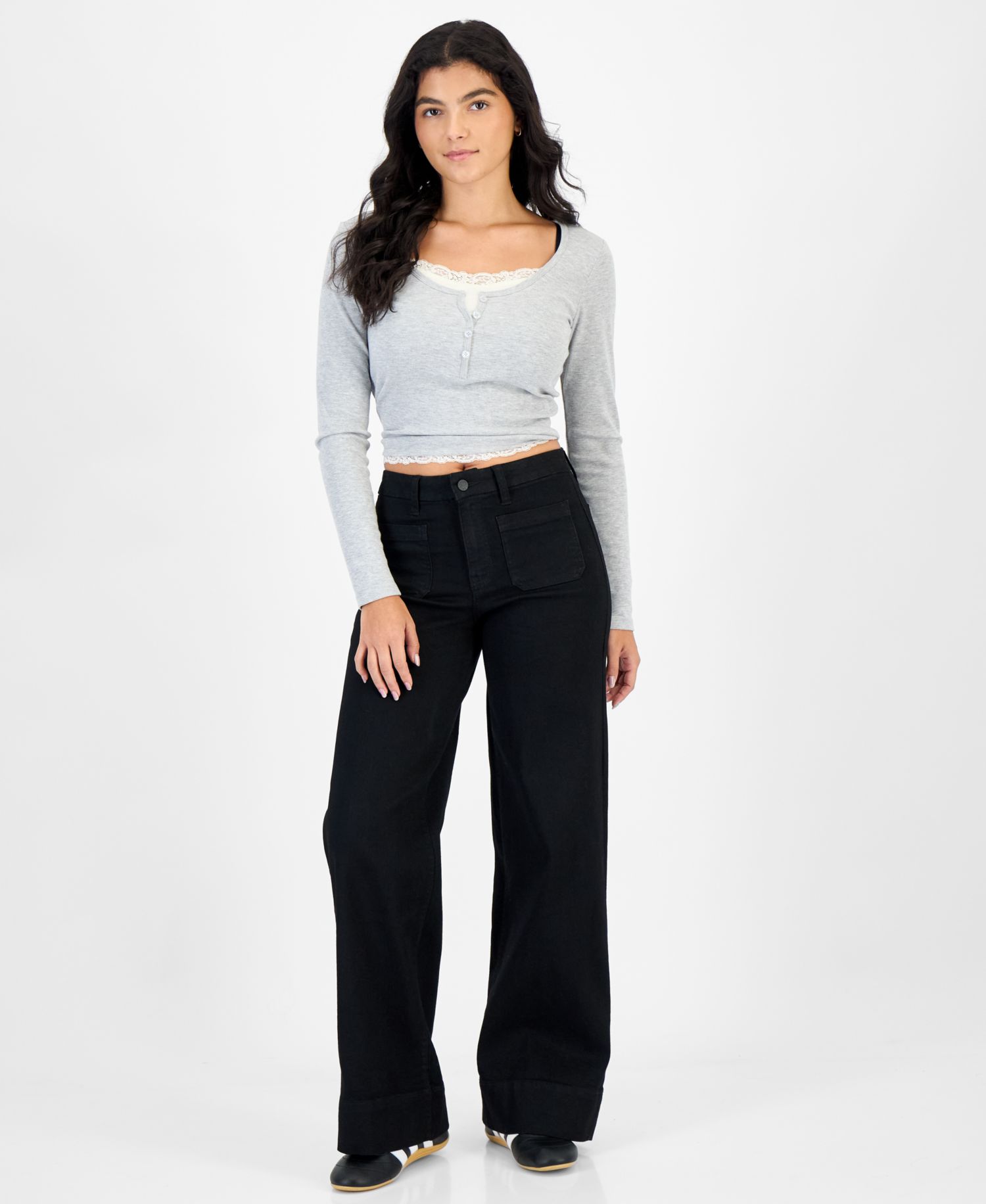 Juniors' High-Rise Patch-Pocket Wide-Leg Jeans