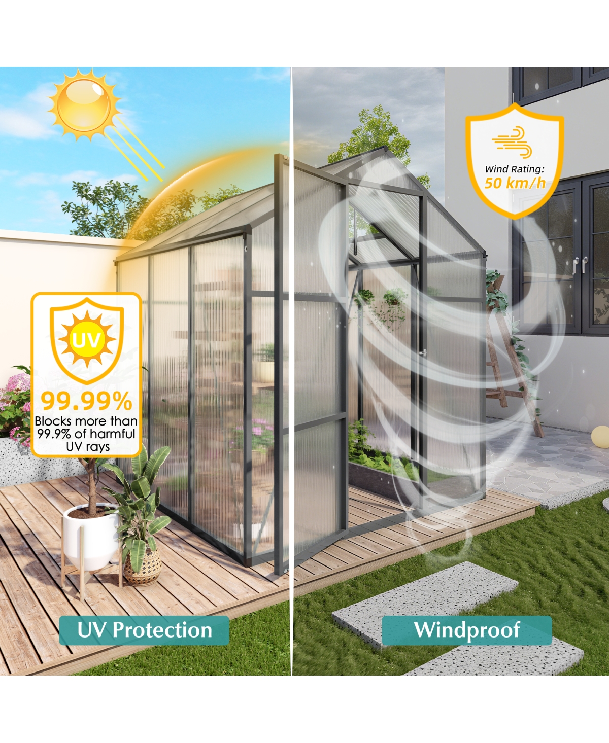 Streamdale Furniture Gain height windproof aluminum greenhouse Polycarbonate Greenhouse Raised Base