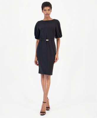 Women's Boat Neck Puff Sleeve Sheath Dress