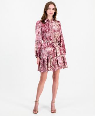 Women's Tiered Belted Shirt Dress