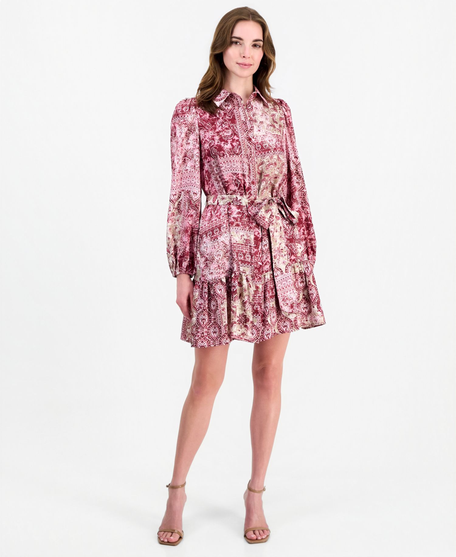 Women's Tiered Belted Shirt Dress