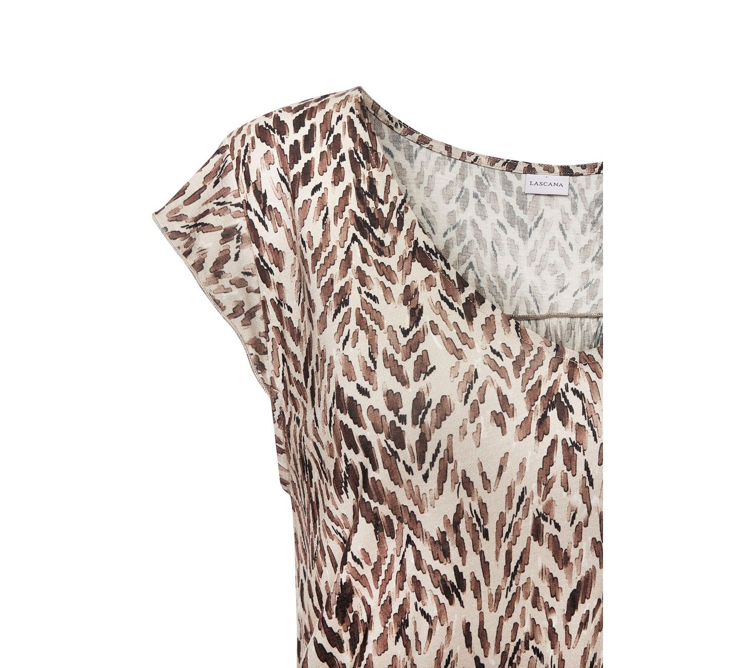 Женское платье LASCANA Viscose Printed Short Sleeve A-Line V-Neck Ruched Short, цвет: Коричневый с принтом — фото 6