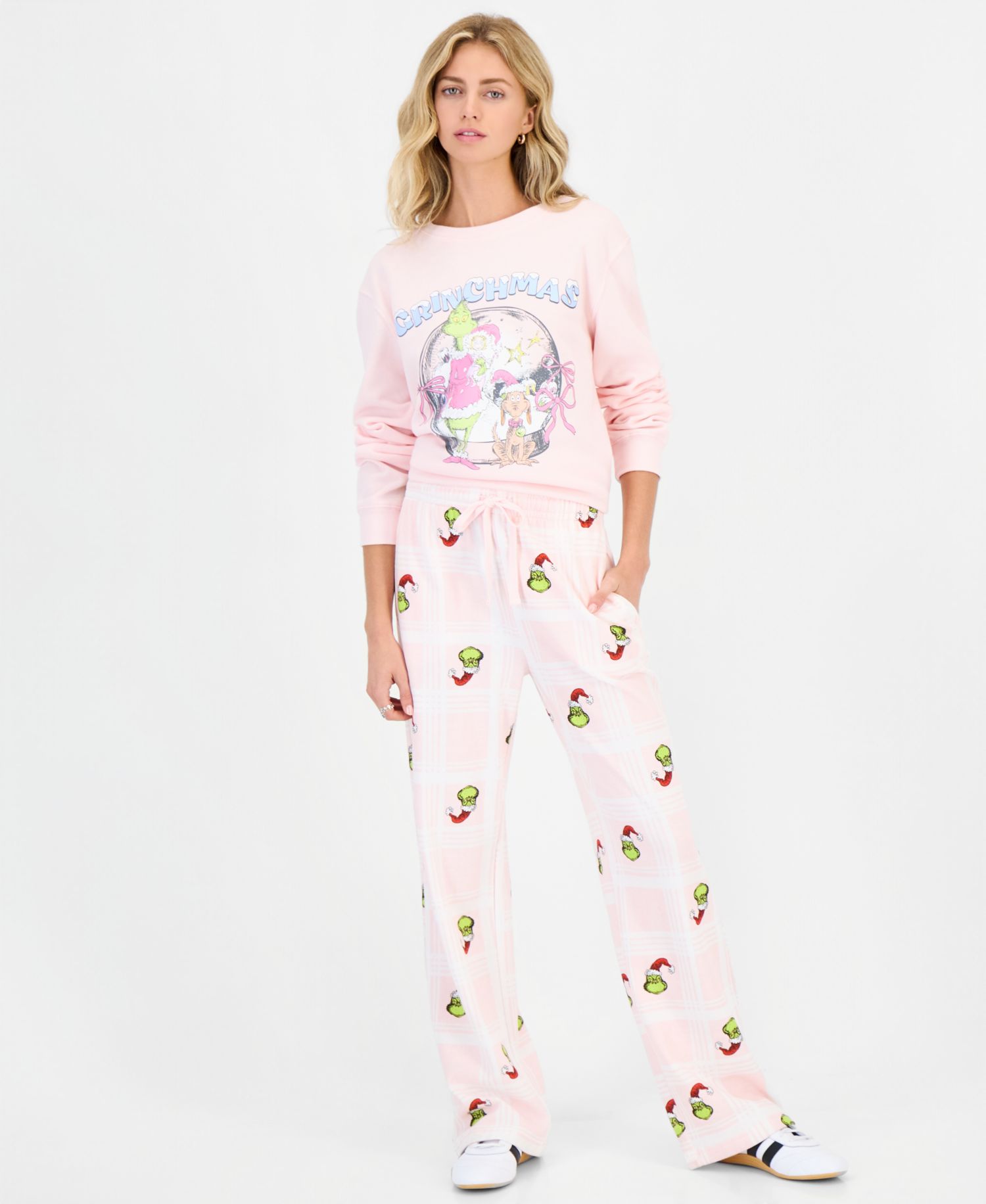 Juniors' Grinch Xmas High-Rise Wide-Leg Pants