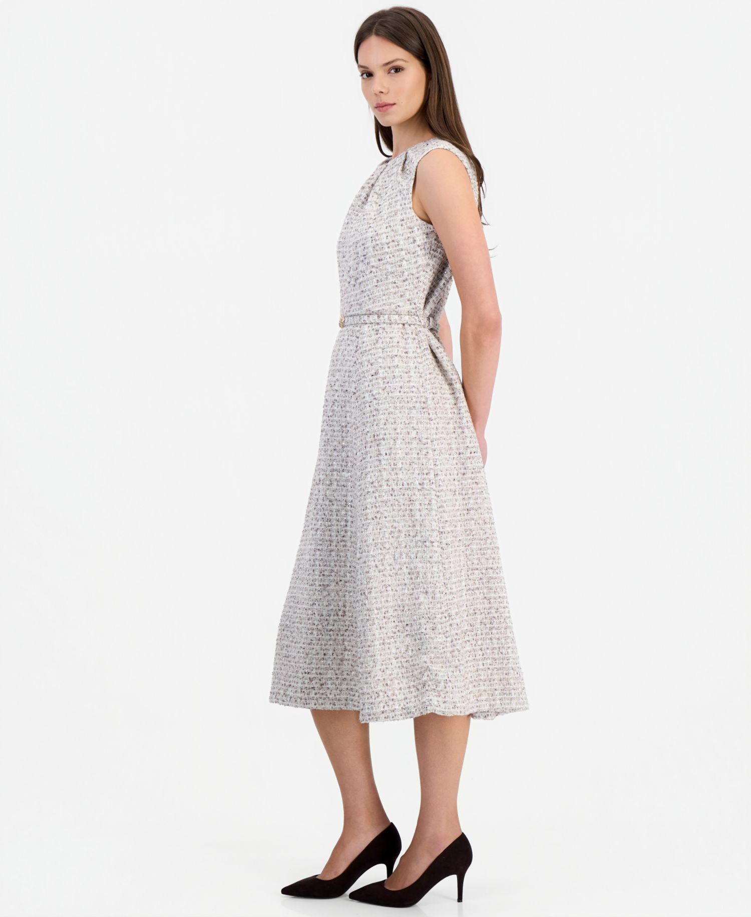 Women's Tweed Pleated A-Line Midi Dress