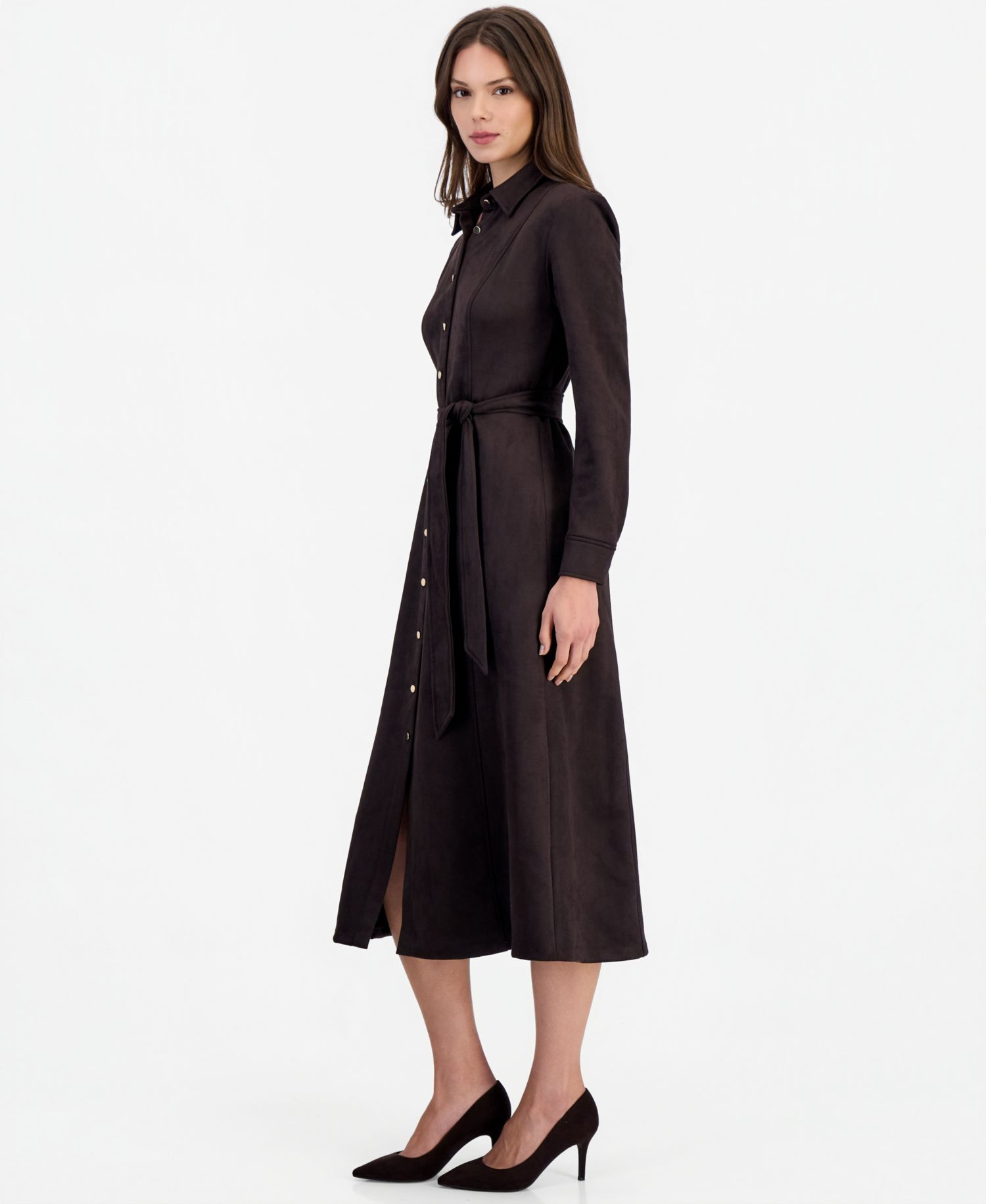 Women's Fitted Midi Tie-Belt Shirt Dress